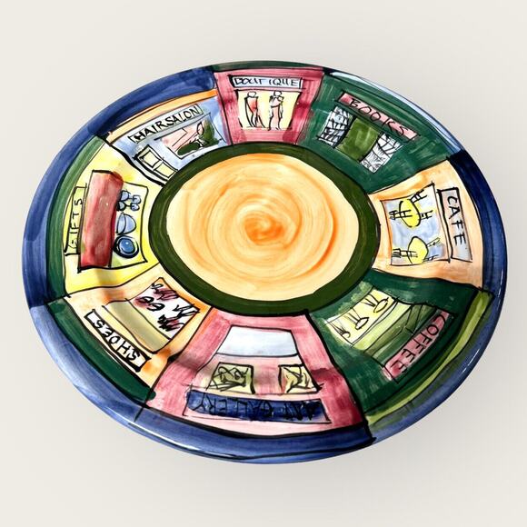 Colorful Decorative Ceramic Plate Hand Painted Wall Decor Artsy Kitchen Unique - Picture 2 of 12